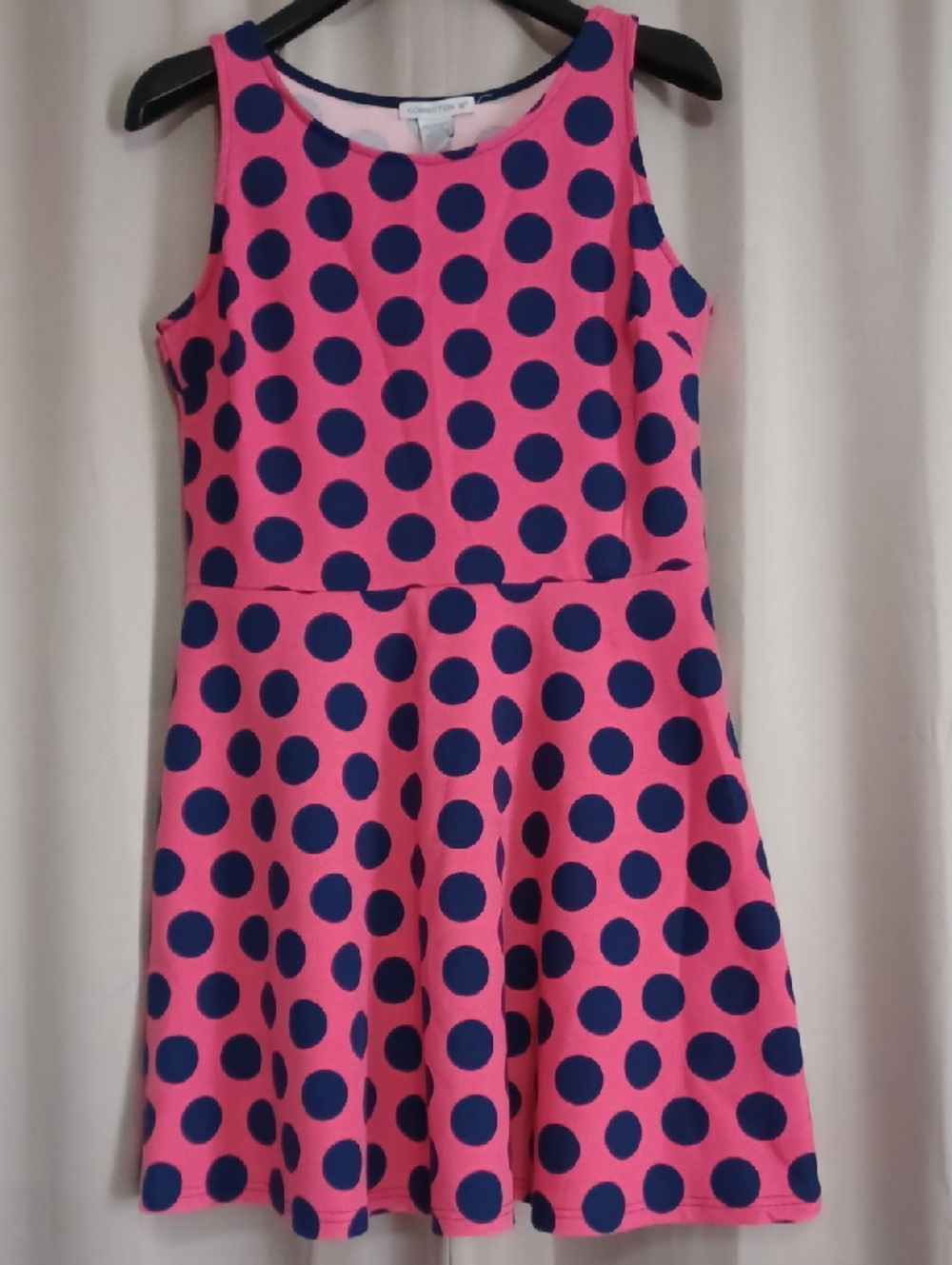 Connection18 Hot Pink Polka Dot Sleeveless Fit&Flare Skater Mini Dress Stretch